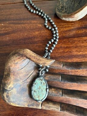 Turquoise Patina Stone Pendant Bead Necklace